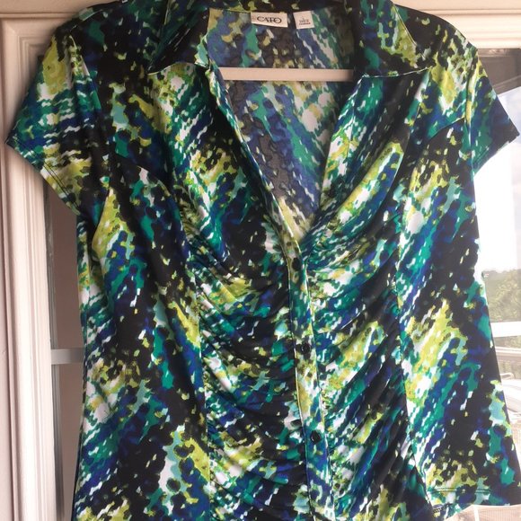 CATO Black, Turquoise, Green Women's Top Blouse Shirt - Size Large - Picture 2 of 5